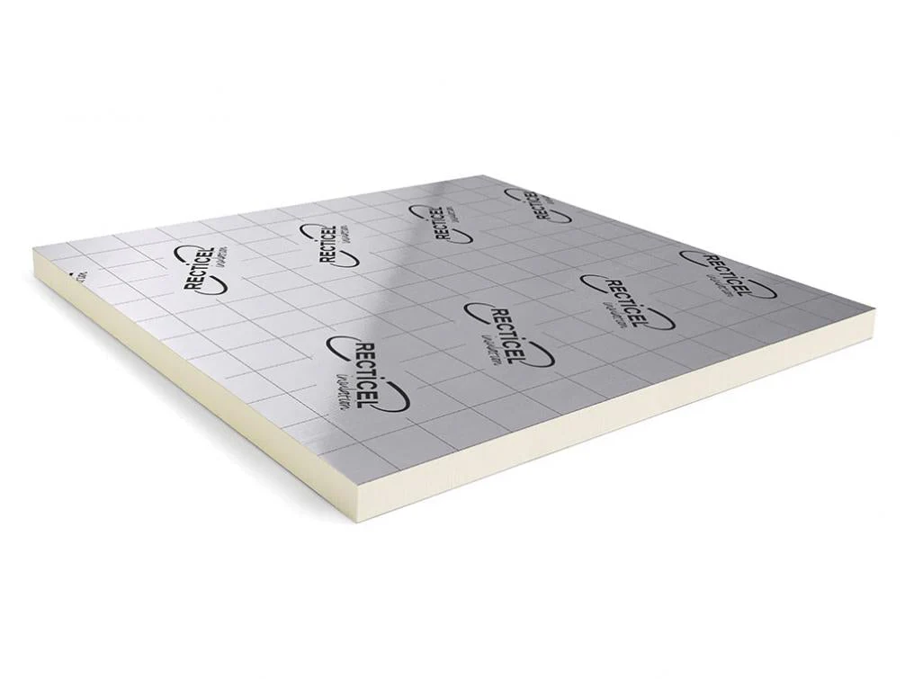 Plaat Recticel Silver PIR Afschot 1200x1200x50-60mm - aluminium cachering - Rd 2.50 (1,44m²)